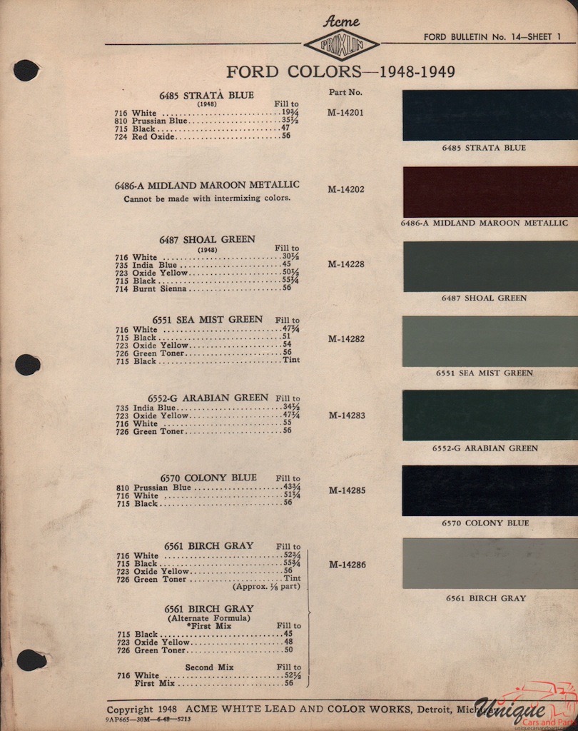 1949 Ford Paint Charts Acme